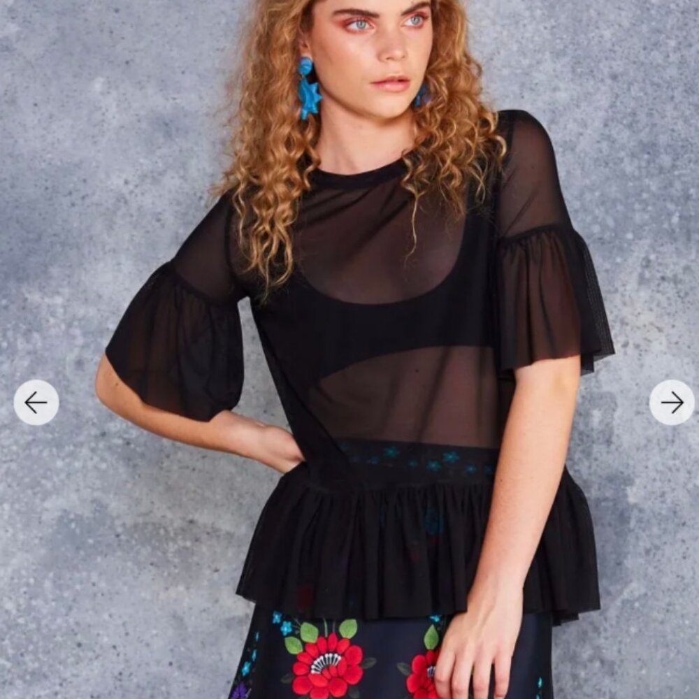 Black Milk Sheer Ruffle Top size XS